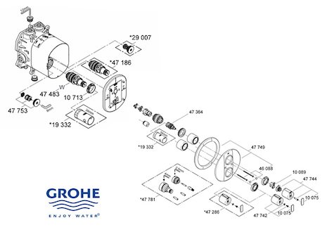 Grohe Grohtherm 2000 - 19355 000 (19355000) spares breakdown diagram