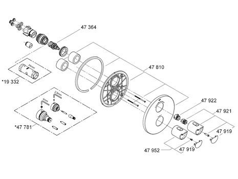 Grohe Grohtherm 2000 NEW Trim with diverter (19964000) spares breakdown diagram