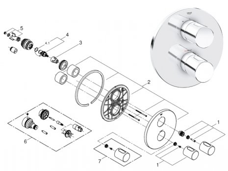 Grohe Grohtherm 3000 Cosmopolitan trim set - single outlet - chrome (19467000) spares breakdown diagram