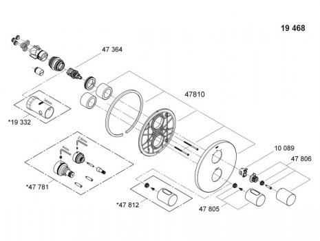 Grohe Grohtherm 3000 Cosmopolitan 19468 bath shower trim set (19468000) spares breakdown diagram