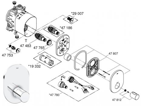 Grohe Grohtherm 3000 Cosmopolitan (19469000) spares breakdown diagram