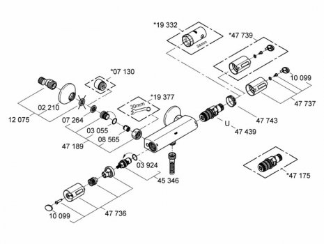 Grohe Grohtherm Auto 1000 bar mixer shower (34151001) spares breakdown diagram