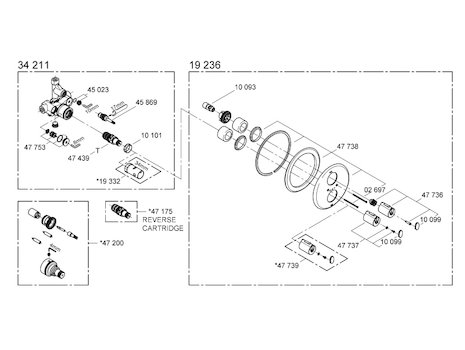 Grohe Grohtherm Auto 1000 trim set - chrome (19236000) spares breakdown diagram