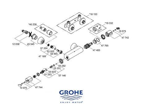 Grohe Grohtherm Auto 2000 bar mixer shower (34216000) spares breakdown diagram