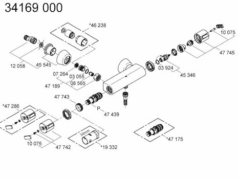 Grohe Grohtherm Auto 2000 bar mixer shower (34169000) spares breakdown diagram