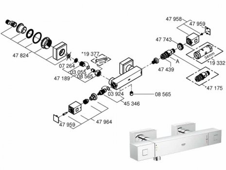 Grohe Grohtherm Cube Thermostatic shower mixer 1/2" (34488000) spares breakdown diagram