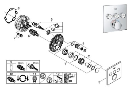 Grohe GrohTherm SmartControl Thermostat For Concecealed Installation - Chrome (29126000) spares breakdown diagram