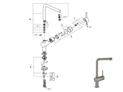 Grohe Minta Single Lever Sink Mixer - Brushed Hard Graphite (31375AL0) spares breakdown diagram