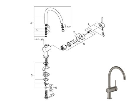 Grohe Minta Single Lever Sink Mixer - Brushed Hard Graphite (32917AL0) spares breakdown diagram