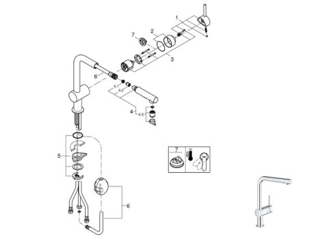 Grohe Minta Single Lever Sink Mixer - Chrome (30274000) spares breakdown diagram