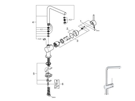 Grohe Minta Single Lever Sink Mixer - Chrome (31375000) spares breakdown diagram