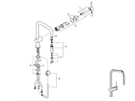 Grohe Minta Single Lever Sink Mixer - Chrome (32322002) spares breakdown diagram