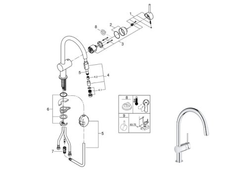 Grohe Minta Single Lever Sink Mixer - Chrome (3291800E) spares breakdown diagram