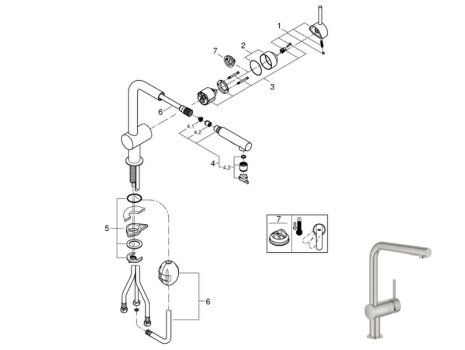 Grohe Minta Single Lever Sink Mixer - Supersteel (30274DC0) spares breakdown diagram