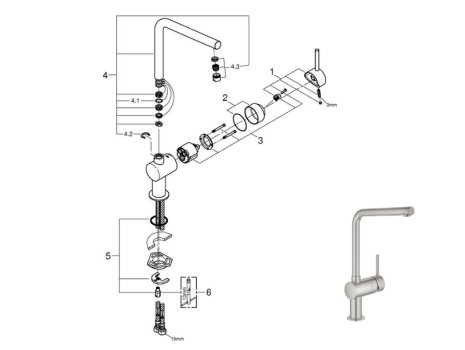 Grohe Minta Single Lever Sink Mixer - Supersteel (31375DC0) spares breakdown diagram