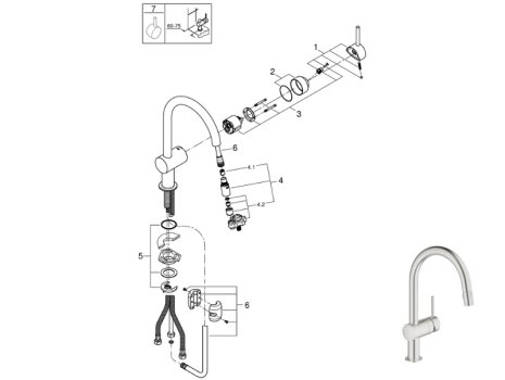 Grohe Minta Single Lever Sink Mixer - Supersteel (32321DC0) spares breakdown diagram