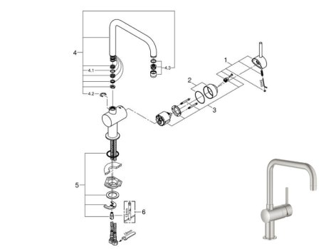 Grohe Minta Single Lever Sink Mixer - Supersteel (32488DC0) spares breakdown diagram