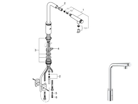 Grohe Minta SmartControl Sink Mixer - Chrome (31613000) spares breakdown diagram