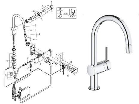 Grohe Minta Touch Electronic Single Lever Mixer 1/2" - Chrome (31358001) spares breakdown diagram