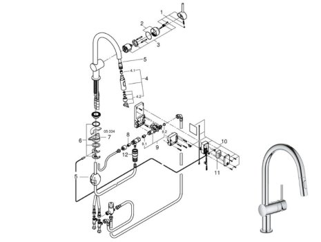 Grohe Minta Touch Electronic Single-Lever Sink Mixer - Chrome (31358002) spares breakdown diagram