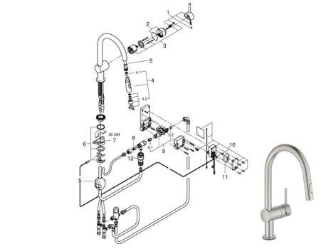 Grohe Minta Touch Electronic Single-Lever Sink Mixer - Supersteel (31358DC2) spares breakdown diagram