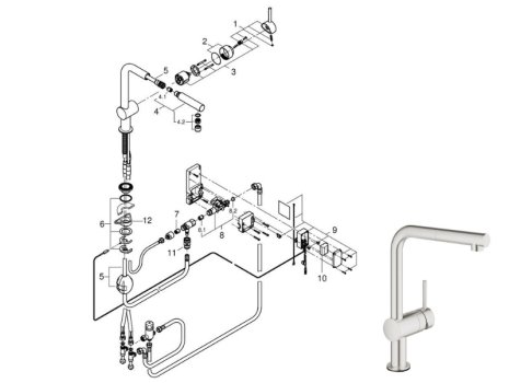 Grohe Minta Touch Electronic Single-Lever Sink Mixer - Supersteel (31360DC1) spares breakdown diagram