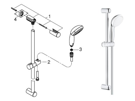 Grohe new Tempesta 100 Rail Set/Shower Rail Set - 2 Spray Patterns - Chrome (27598001) spares breakdown diagram