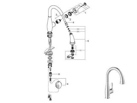 Grohe Parkfield Single Lever Sink Mixer - Chrome (30215001) spares breakdown diagram