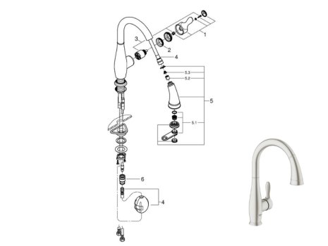 Grohe Parkfield Single Lever Sink Mixer - Supersteel (30215DC1) spares breakdown diagram