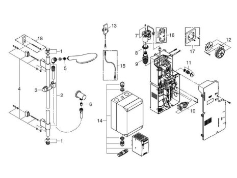 Grohe Rainshower Solo F-Digital Mixer Shower - Chrome (36303000) spares breakdown diagram