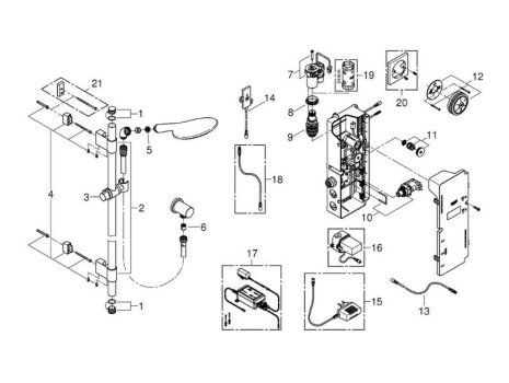 Grohe Rainshower Solo F-Digital Mixer Shower - Chrome (36298000) spares breakdown diagram