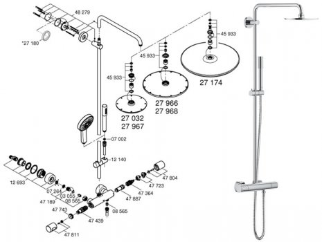 Grohe Rainshower System 210 (27032001) spares breakdown diagram