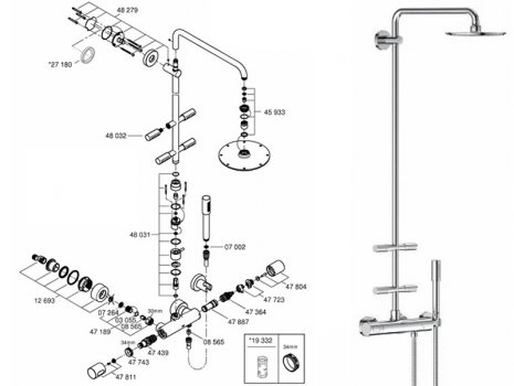 Grohe Rainshower System 210 (27374000) spares breakdown diagram