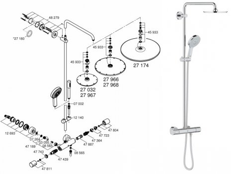 Grohe Rainshower System 210 (27967000) spares breakdown diagram