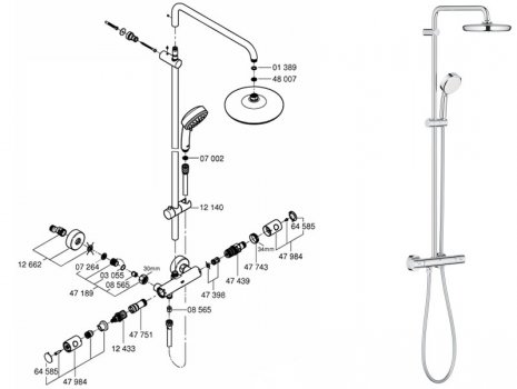 Grohe Tempesta Cosmopolitan System 210 (27922001) spares breakdown diagram