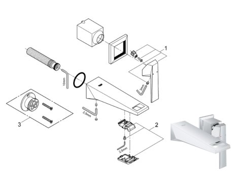 Grohe Allure Brilliant 161mm 2-hole basin mixer tap - chrome (19781000) spares breakdown diagram