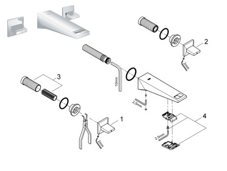 Grohe Allure Brilliant 161mm 3-hole wall mounted basin mixer tap - chrome (20346000) spares breakdown diagram