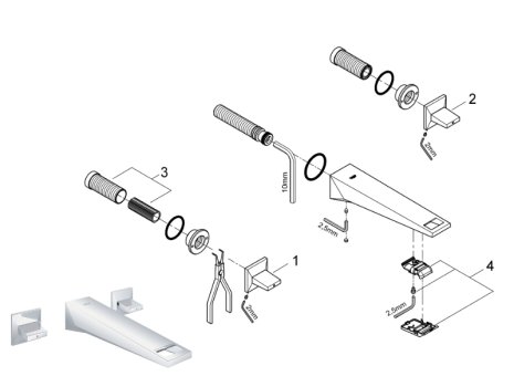 Grohe Allure Brilliant 210mm 3-hole wall mounted basin mixer tap - chrome (20348000) spares breakdown diagram