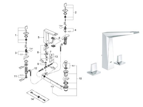Grohe Allure Brilliant 221mm 3-hole basin mixer tap - chrome (20344000) spares breakdown diagram