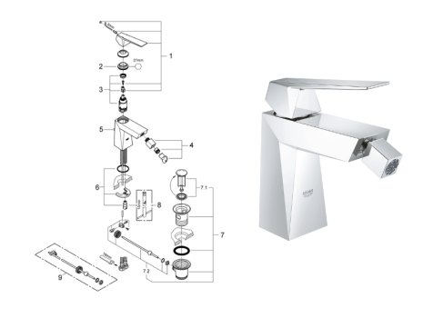 Grohe Allure Brilliant bidet mixer tap 1/2" - chrome (23117000) spares breakdown diagram