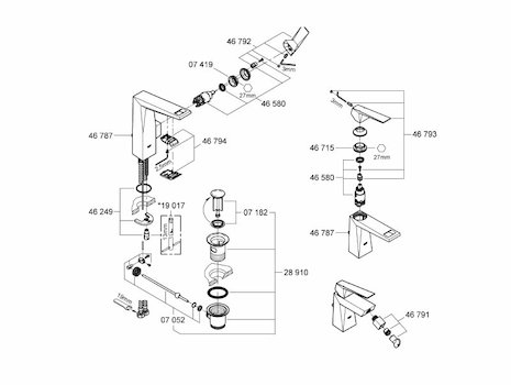 Grohe Allure Brilliant side lever basin mixer tap 1/2" - chrome (23109000) spares breakdown diagram