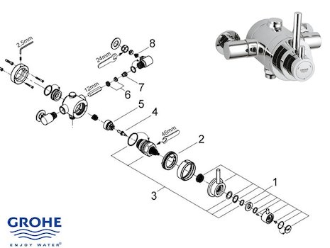 Grohe Avensys Modern Exposed - 34222 000 (34222000) spares breakdown diagram