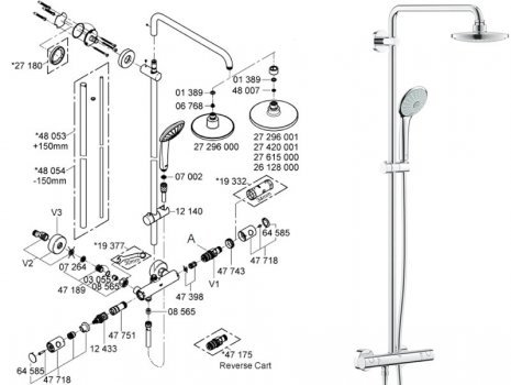 Grohe Euphoria System 180 bar mixer shower (27296001) spares breakdown diagram