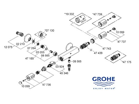 Grohe Grohtherm Auto 1000 bar mixer shower (34143000) spares breakdown diagram