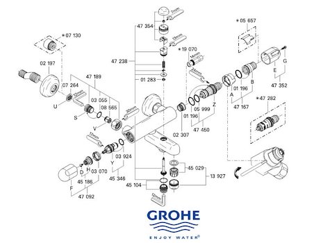 Grohe Grohtherm Auto 1000 bar mixer shower (34336000) spares breakdown diagram