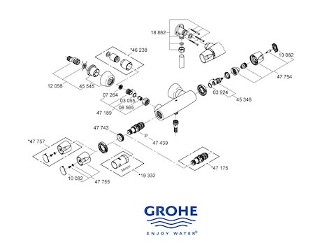 Grohe Grohtherm Auto 3000 bar mixer shower (34179000) spares breakdown diagram