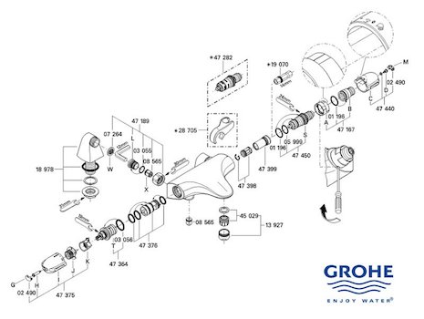 Grohe Grohtherm Auto 3000 bar mixer shower (34479000) spares breakdown diagram