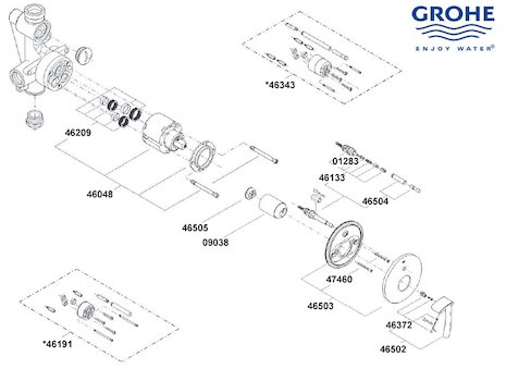 Grohe Tenso - 19050 000 (19050000) spares breakdown diagram