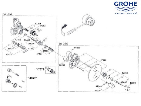 Grohe Tenso - 19060 000 (19060000) spares breakdown diagram