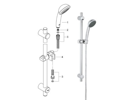 Grohe Vitalio Trend Mono 700mm shower rail set - chrome (27156000) spares breakdown diagram